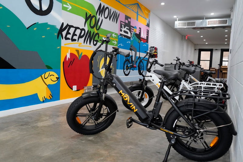 Movin Pulse fat tires e‑bike display in New York showroom