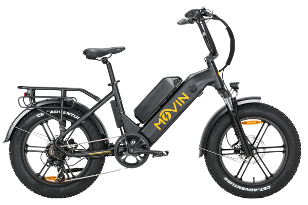 black bicycle with bigger battery side view