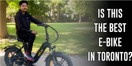 Rider on Movin Tempo Commuter Ebike showcasing comfortable urban mobility