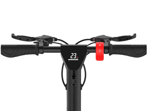 Movin Glide e-scooter cockpit with LCD screen and ergonomic handle grips