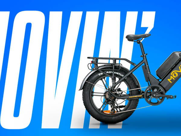 Movin electric bike marketing banner promoting clean, modern transportation