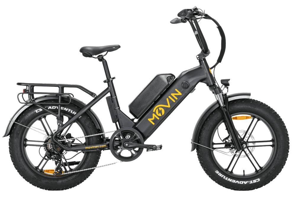 Side view of Movin Pulse electric bike with dual battery setup for extended range
