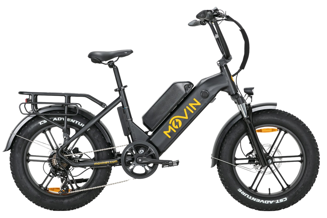 black bicycle with bigger battery side view