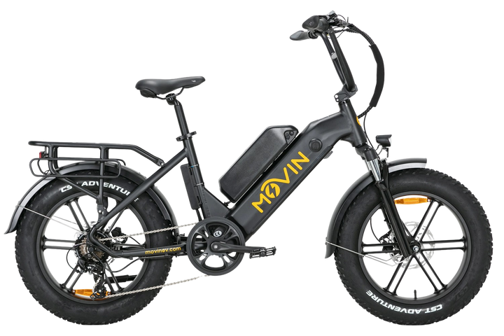 black bicycle with bigger battery side view