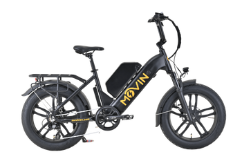 Black electric bike with 'MOVIN' branding on a white background