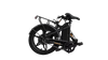 Black folding electric bike with rear wheel, chain, and disc brake, angled view