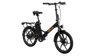 Black folding electric bike with headlight and disc brakes, side view