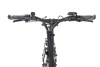 Black folding electric bike with straight handlebar and stem, front view