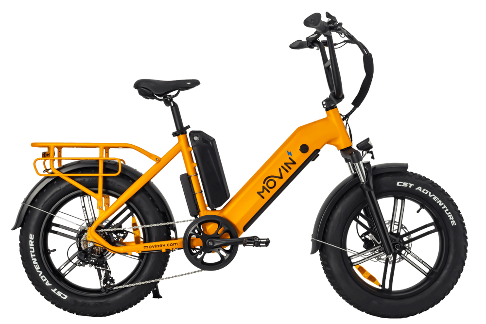 pulse fat tire electric bike double battery side view orange