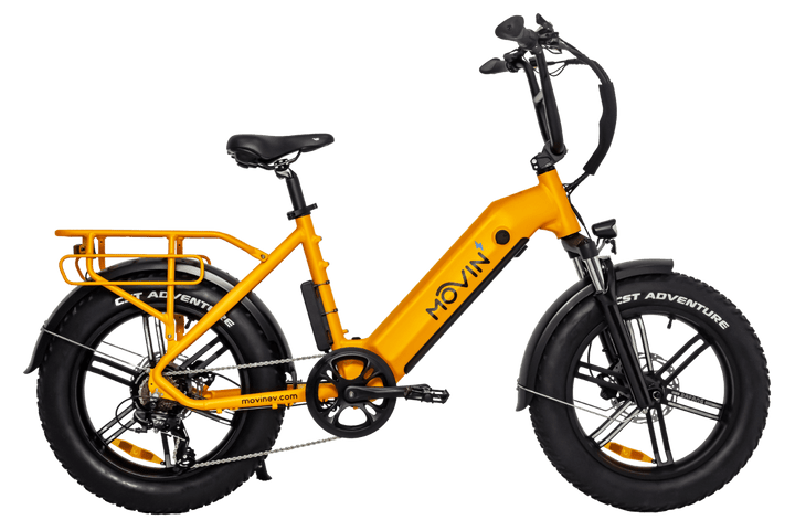 pulse fat tire electric bike single battery side view orange