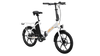 White folding electric bike with headlight and disc brakes, side view
